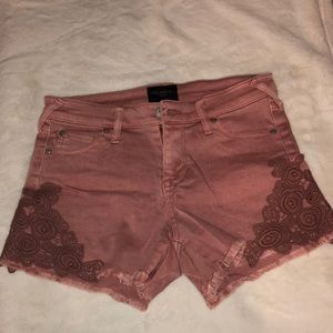 Pink Floral Embroidered Shorts